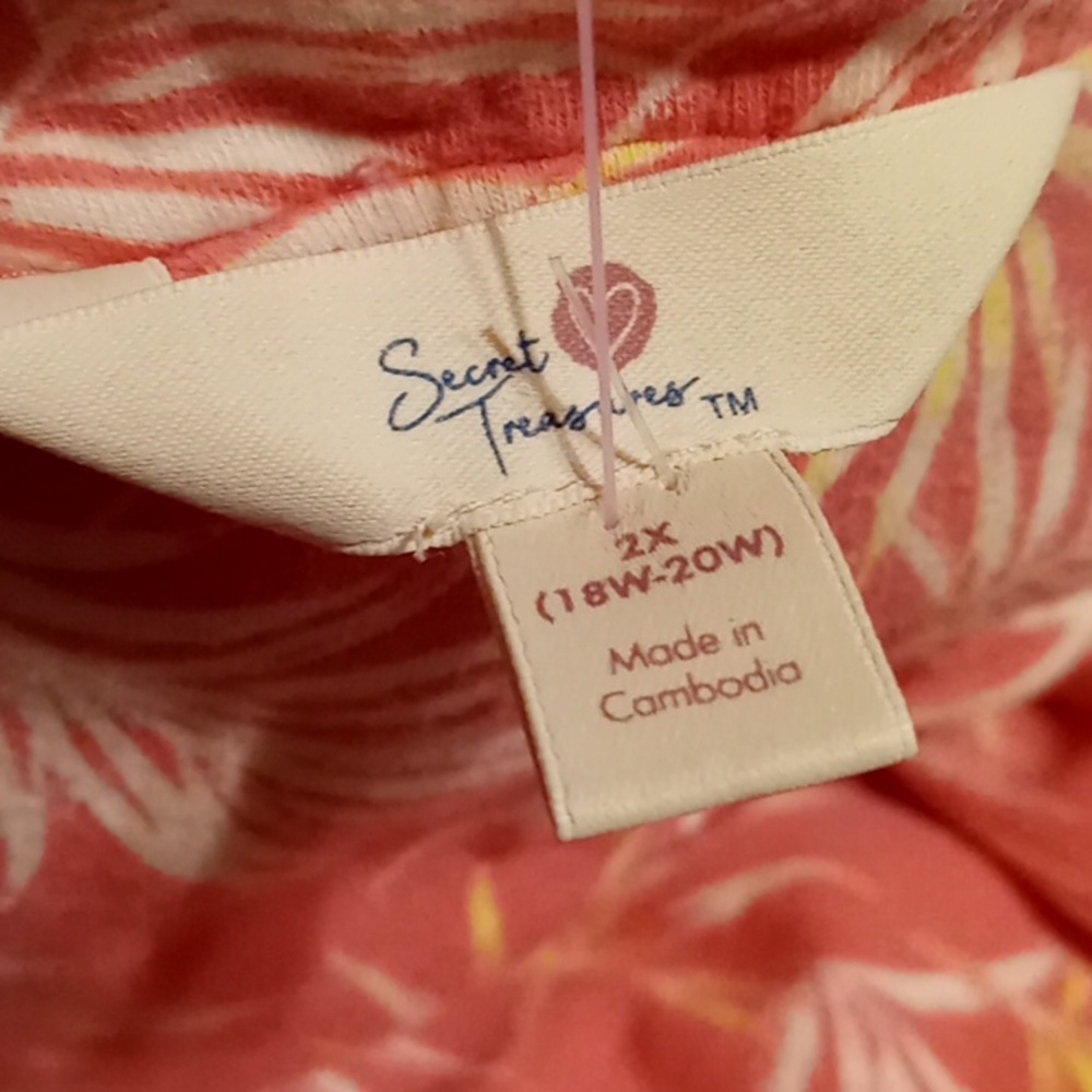 Secret Treasures 2X (18-20) Pink & White Exotic Short sleeve Top With Capris - Picture 5 of 8